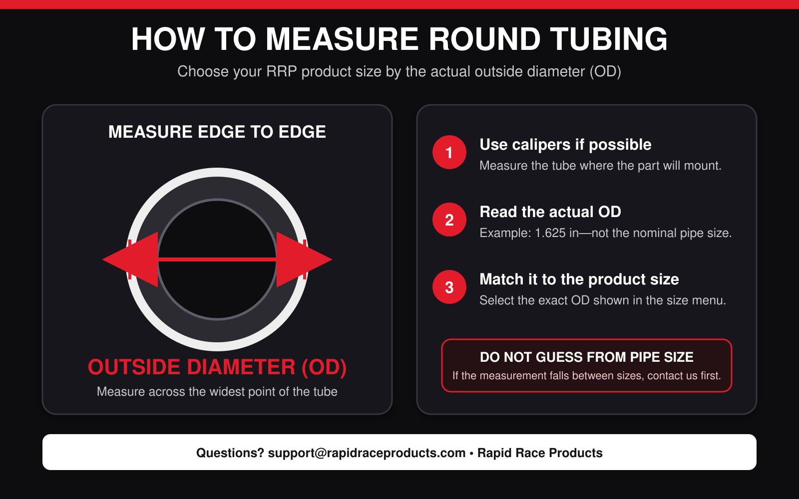 How to measure round tubing outside diameter for RRP products